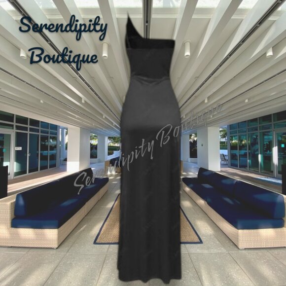 Classic Elegance Silky Satin One Shoulder Ruched Waist Formal Party Prom Dress - Picture 3 of 6